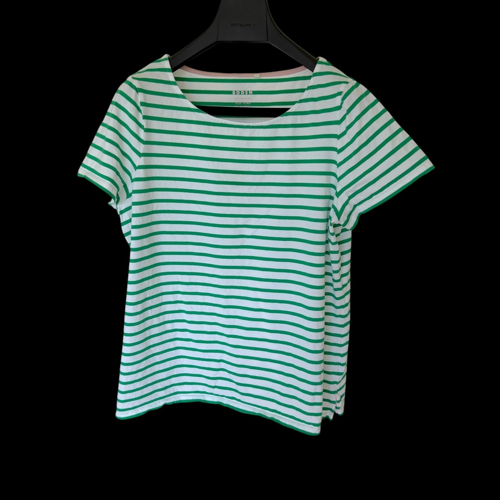Boden Womens Green White Striped Short Sleeve Scoop Neck T-Shirt Size US 20/22
